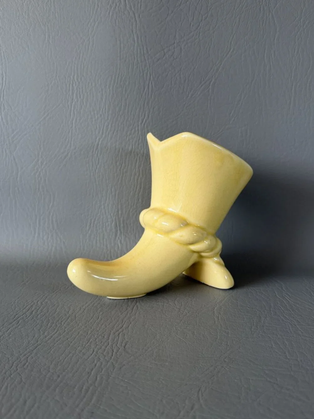 Vintage Yellow Ceramic Cowboy Boot Vase Planter Mid-Century Western Home Decor